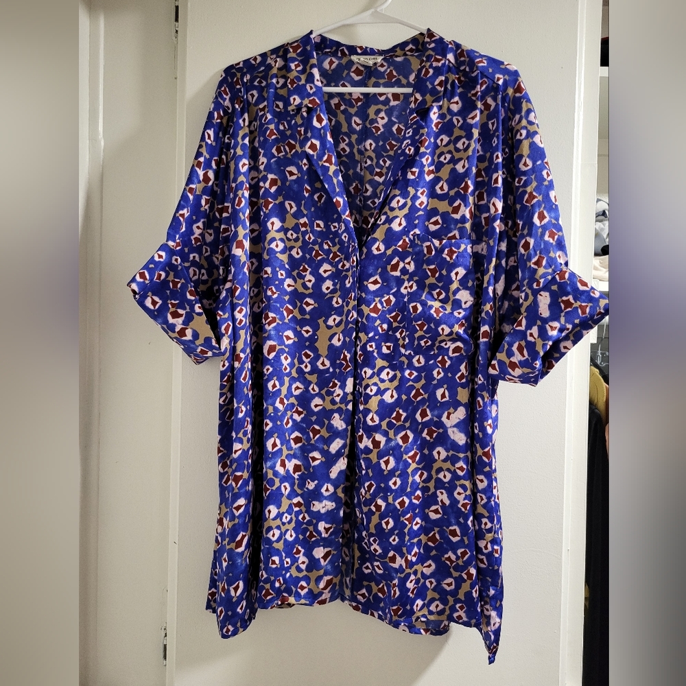 Open Edit Button Down Half Sleeve Cuffed Shirt XL